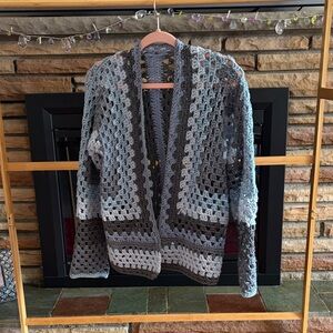 Handcrafted Gray Ombre Crochet Open-Front Cardigan